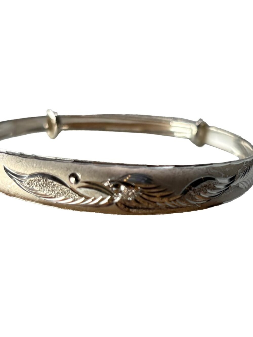 925 Sterling Silver Cuff Bangle Bracelet Adjustable Engraved Feather 14.07g